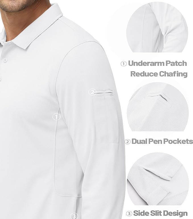 MAGCOMSEN Men's Polo Shirts 3 Button Quick Dry Performance Long Sleeve Tactical Shirts Pique Jersey Golf Shirt