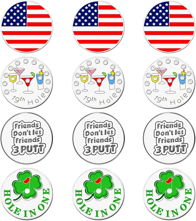FINGER TEN Golf Ball Marker with Hat Clip Markers Assorted Patterns Value Gift Set Mark Golf Divot Tool Accessories for Men Women Kids