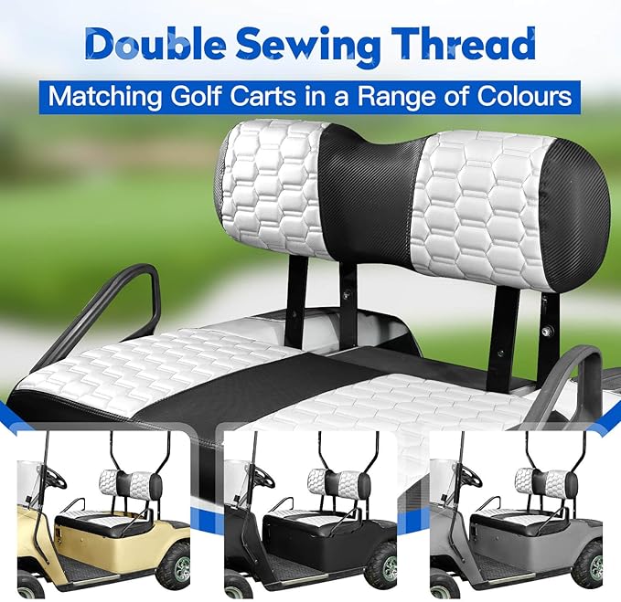 NOKINS Golf Cart Seat Covers, Fit for EZGO TXT 1994-2013/EZGO RXV OEM Standard Front Seat Cushion, EZGO Accessories Vinyl Seat Covers, No Nails Required (Carbon Fiber White&Black)