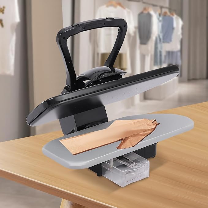 Intelligent Steam Press, 1600W Steam Iron Pressing Machine with Diamond Pattern Heating Plates Removable Water Tank and Overheating Protection Clear Touch Screen Digital Fabric Press for Bedroom Etc