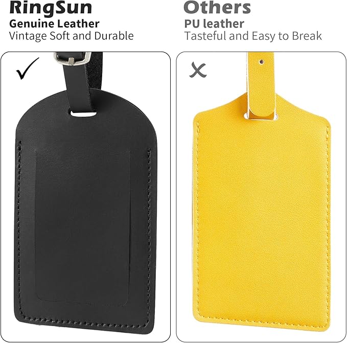 Ringsun Genuine Leather Luggage Tag for Suitcases ID Tags Bag Tags for Luggage (6 Pack)