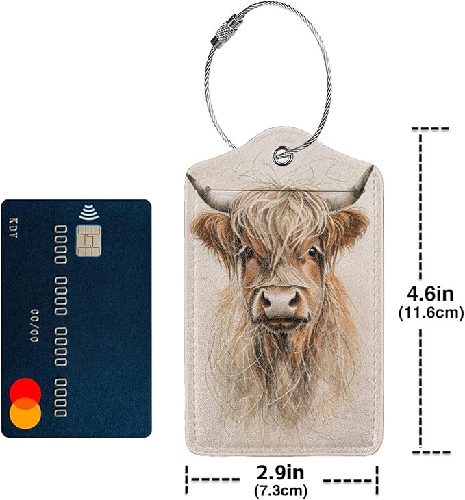 TSA Approved Luggage Tags for Suitcases Highland Cow 2 Pack Funny Leather Carnival Cruise Airport Cute Travel Name Tags Golf Bag tag Ships Essentials Privacy Cover ID Label for Women Men