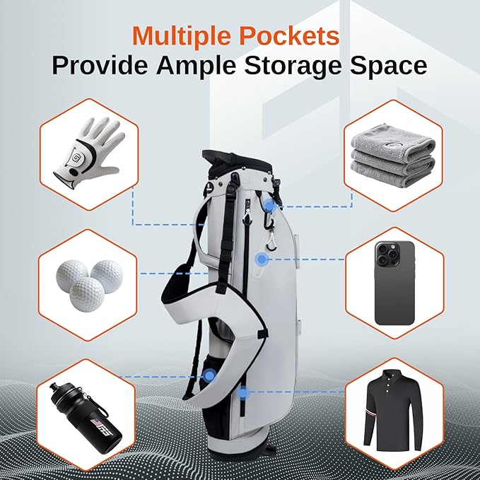 Lightweight Golf Stand Bag, 4-Way Full-Length Dividers, Holds Up to 10 Clubs, 3.7 lbs Golf Bag with Dual Straps & Stand for Driving Range, Par 3, and Standard Courses