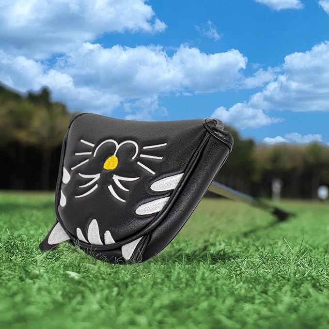 Golf Kitty Head Cover Golf Club White Leather Headcovers 1pc/4pcs Set Fits Driver Fairway Wood Hybrid Utility Putter Iron Wedge Headcover.