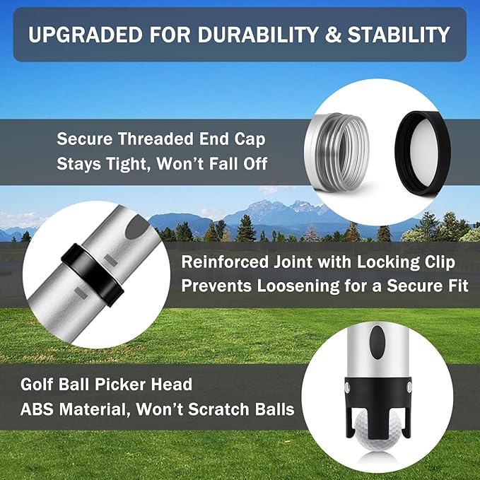 Golf Ball Retriever & Picker Upper Tube with Carry Bag, Ball Towel & Twist-On Caps, Durable Aluminum Alloy, Holds 24 Balls