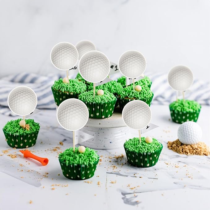 36Pcs Golf Cupcake Toppers Sports Golf Ball Cupcake Picks for Baby Shower Outdoor Sports Players Theme Birthday Party Cake Decorations Supplies