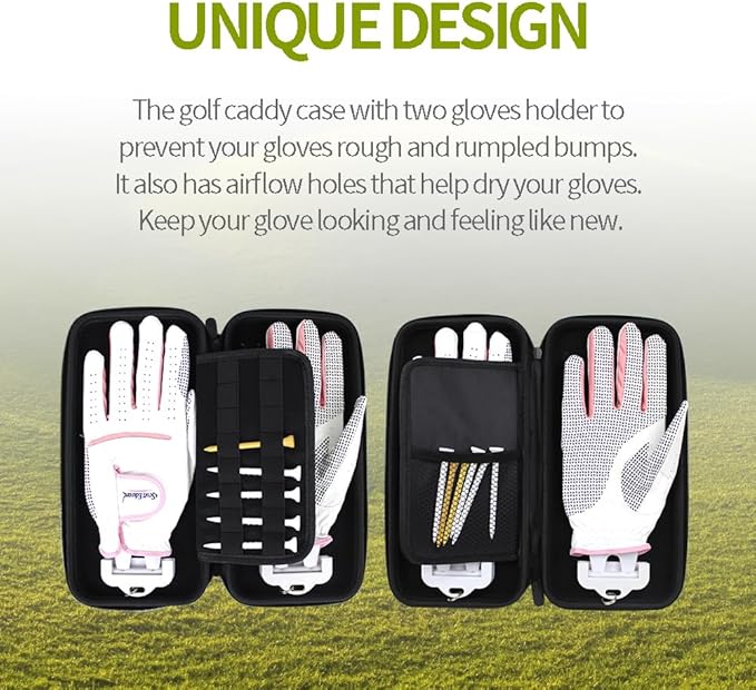 Scott Edward Golf Glove Case Holder with Golf Glove Shaper Protective Golf Accessories Case Bag Hard Case Organizer with Storage Slots for Balls, Tees, Markers, Golf Gifts for Men & Women