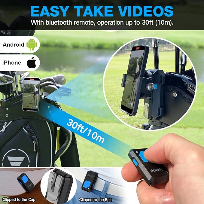 Dprofy Magnetic Golf Phone Holder,Golf Analyzer Accessories with Bluetooth Wireless Remote, Record Golf Swing, Golf Putting Training Aids Works with Alignment Stick and Golf Bag