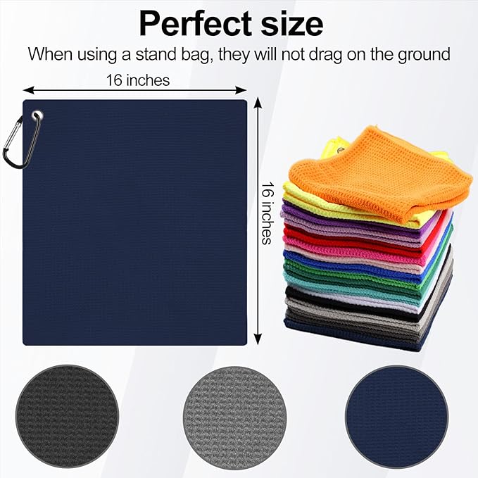 3 Pack 16" X 16" Waffle-Pattern Golf Towels with Carabiner Clip, Super Absorbent Microfiber, Sky Blue