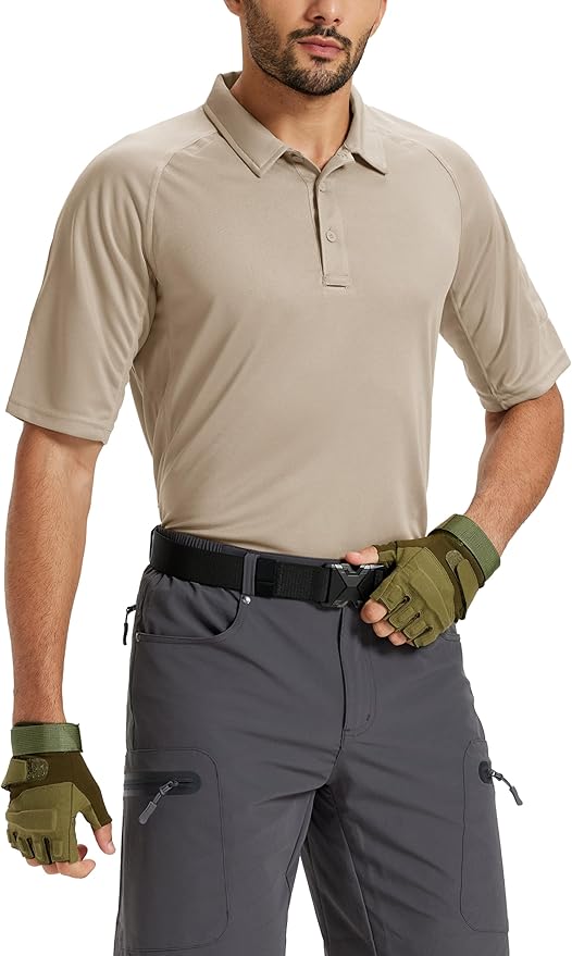 TACVASEN Men's Polo Shirts Short Sleeve Golf Polos Dry Fit UPF 50+ Performance Tactical Collared Hiking Shirt
