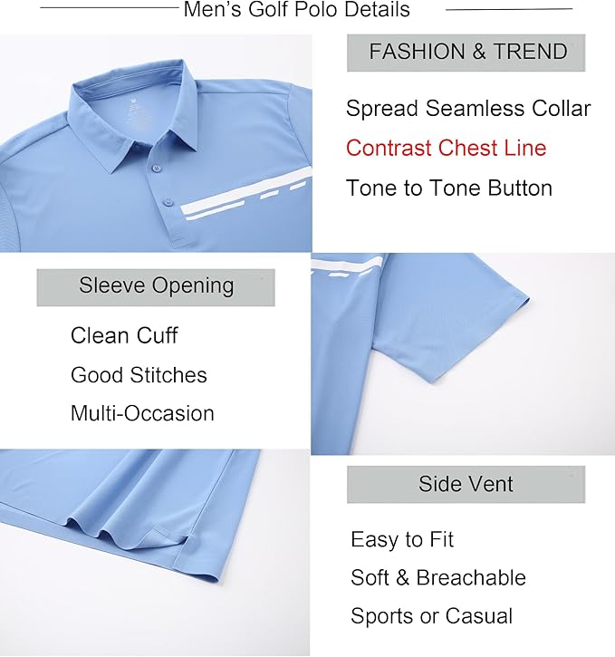 Alex Vando Mens Golf Shirt Moisture Wicking Performance & Polished Style Polo Shirts for Men