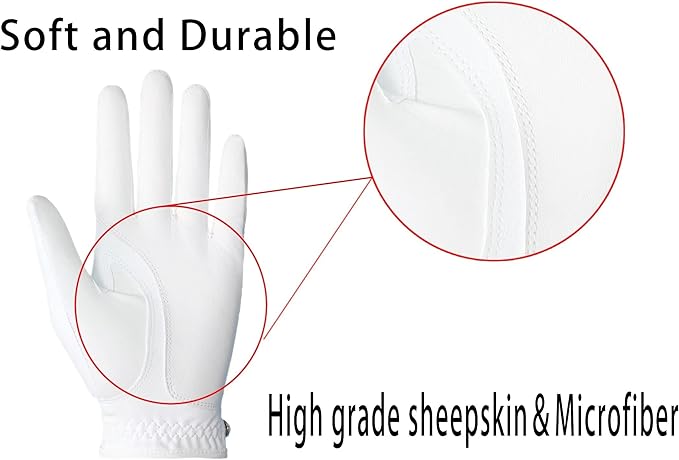 Women's Golf Glove Microfiber with Colorful Cabretta Leather Six Pack(Left is Wear On Left Hands,Right is Wear On Right Hands) Four Colors White/Sky/Orange/Red