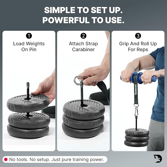 DMoose Fitness Forearm Strengthener & Wrist Roller - 2 in 1 Arm Exerciser with Non-Slip Premium Grip, Durable Nylon Rope - Helps with Elbow Tendonitis, Wrist Recovery & Strength Training (Patented)