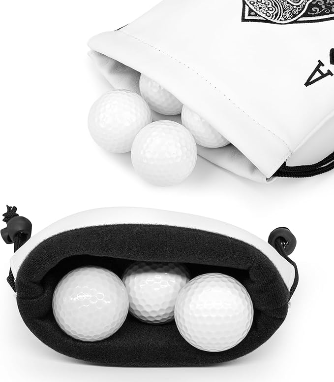 Golf Valuables Pouch, Leather Golf Tee Pouch with Drawstring Closure Golf Ball Handbag Portable Ball Pouch Golf Accessories for Men Women