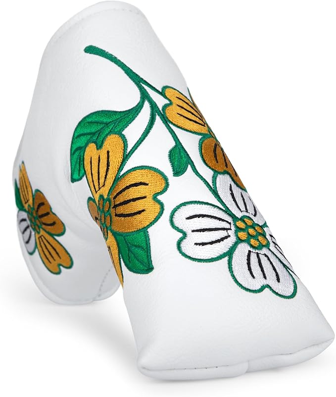 Golf Blade Putter Cover, Flower Elegant Embroidery Premium Leather Golf Blade Putter Headcover Putter Head Covers Fits Most Blade Putter
