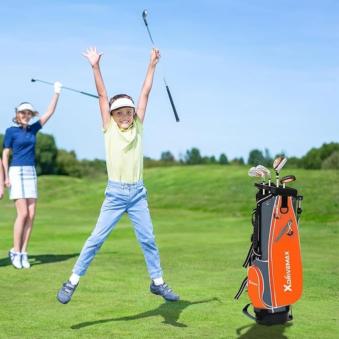 5/6 Pieces Kids Golf Club Set, Junior Golf Club Set Ages 4-12 Includes Stand Bag, 1# Drive, 5# Hybrid, 6/7#, 9/P# Irons and Putter Right Hand for Boys Girls