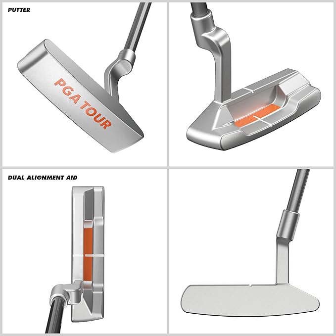 PGA Tour Youth Golf Club Set for Ages 8-12 (4’8”-5’2”) and 12+ (5’2”+), Right and Left-Handed Kids Golf Sets – Beginner Junior Golf Clubs with Lightweight Stand Bag, Mallet Putter, Hybrid, Driver
