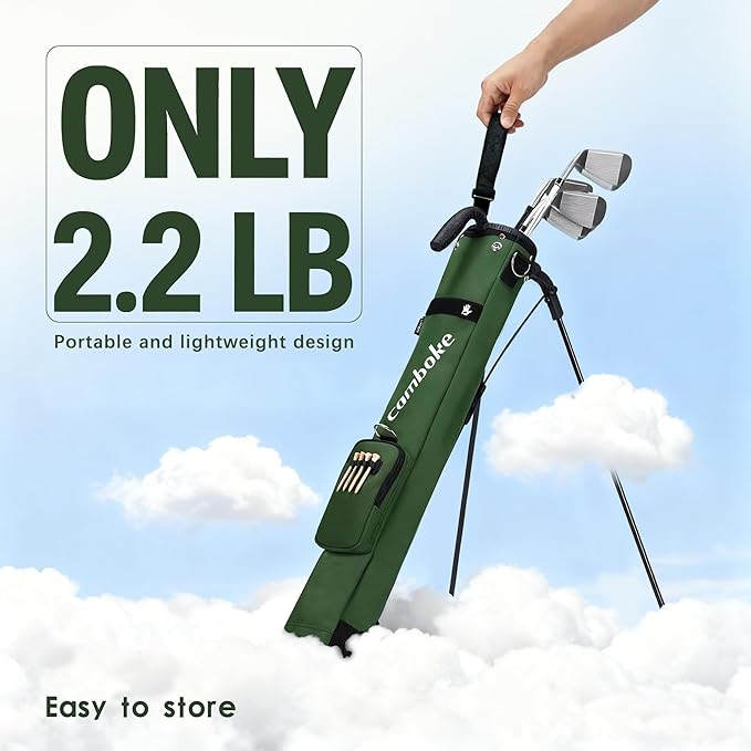 Lightweight Golf Stand Bag, Portable Golf Carry Bag with Stand, 2-Way Divider Practice Bag with Padded Strap, Compact Pencil Golf Bag for Driving Range, Par 3 & Short Rounds