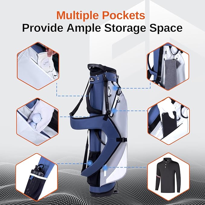 Lightweight Golf Stand Bag, 4-Way Full-Length Dividers, Holds Up to 10 Clubs, 3.7 lbs Golf Bag with Dual Straps & Stand for Driving Range, Par 3, and Standard Courses