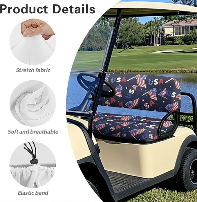 Golf Cart Seat Covers, Universal Fit & Nonskid Bottom Fits for Club Car 2 Person Seats Golf Carts