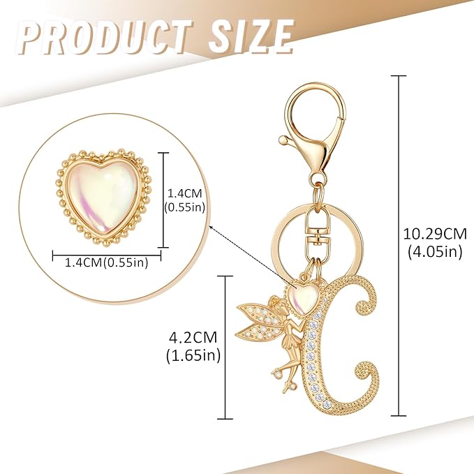 Gold Plated Alphabet Initial Letter Keyring Keychain for Women Girls Crystal Key Chains for Wallet Backpack Bag Charm