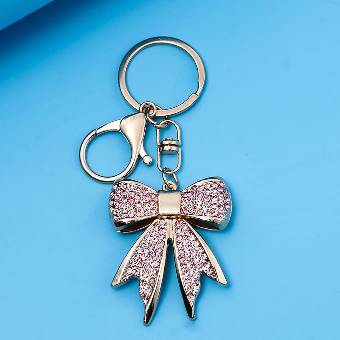 Sparkly Bow Bag Charm Keychain - Rhinestone Bow Key Chain for Women - Cute Purse Handbag Charms Accessories