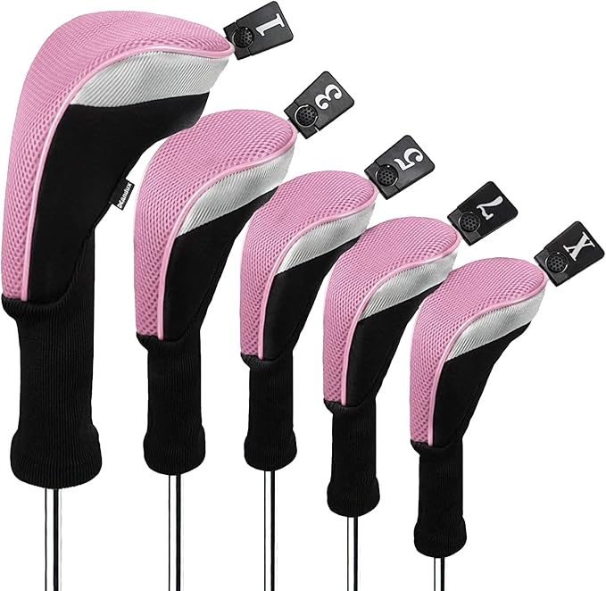 Andux 5pcs/Set Mesh Golf 460cc Driver Fairway Wood Club Head Covers Long Neck with No. Tags