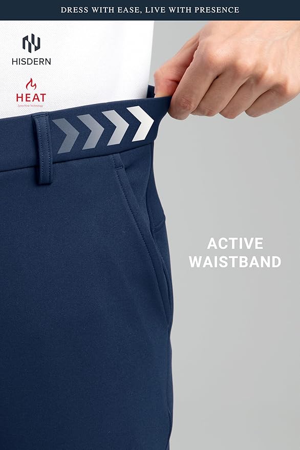 HISDERN Heat 701 Men's Thermal Golf Pants Stretch Fleece 30"/32" No Iron Comfy for Winter Business Casual with Pocket