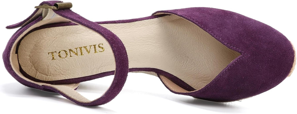 Platform Wedges Sandals for Women, 3" Wedge, Ankle-Strap, Cap Toe, Summer Espadrilles Heel Shoes