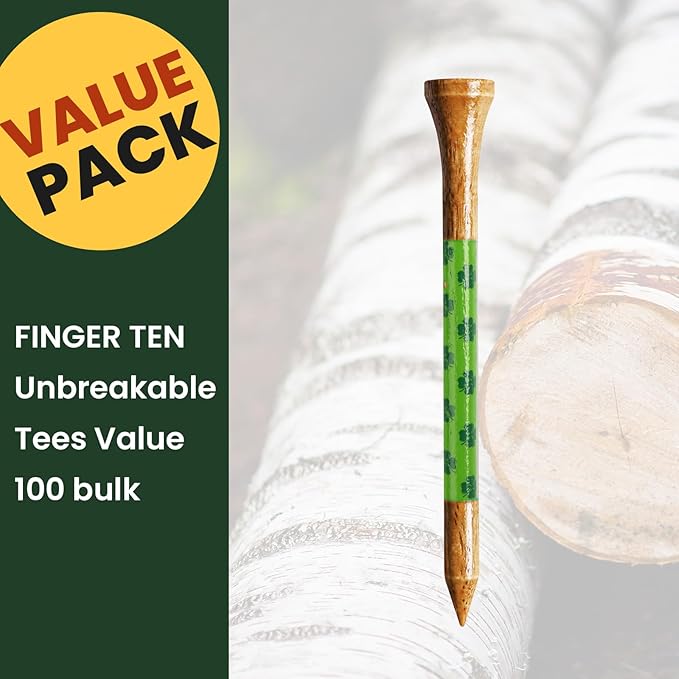 FINGER TEN Golf Tees Wood for Men Wooden Tee 1 1/2 2 3/4 3 1/4 Inch Western Birch Value 100 Pack, Reduce Friction Spin Tall Sturdy Base for Stability Long-Lasting Durability
