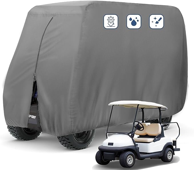 FLYMEI Golf Cart Cover Waterproof, 420D Fabric Universal Fits for Most Brand 2/2+2/4/4+2 Passengers Yamaha, Honda, Club Car, EZGO Golf Cart