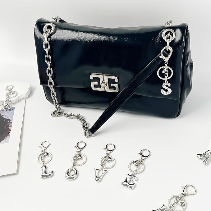 Gold Bubble Heart, Cherry, Bow & More Designs Letter Initial Keychain Bag Charms – Cute Purse Charms for Handbags
