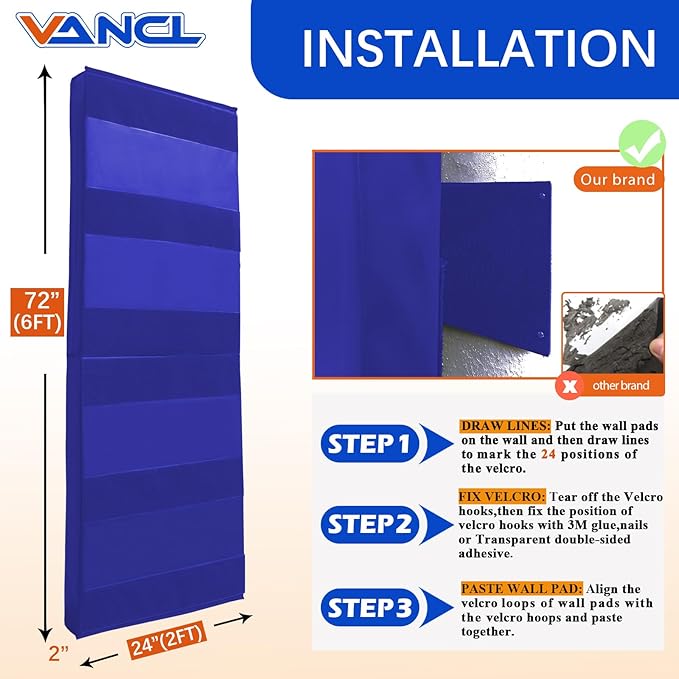 Gym Padding Wall Pads for Gym Wall Mats Basketball Wall Padding 2" Thick Foam Gym Wall Pad for Kids Wall Pad Protection, Waterproof Durable Wall Pads for Safety Colorful Wall Pad