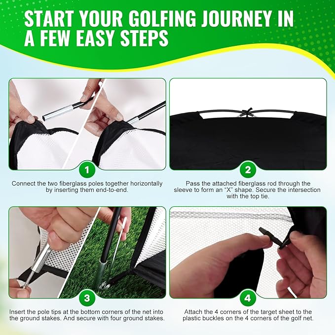Golf Net 10x7ft, Golf Practice Net for Backyard with 5 Target Holes & Bullseye All-in-One Golf Hitting Net Kit with 3-Turf Mat for Indoor/Outdoor Swing & Chipping Training