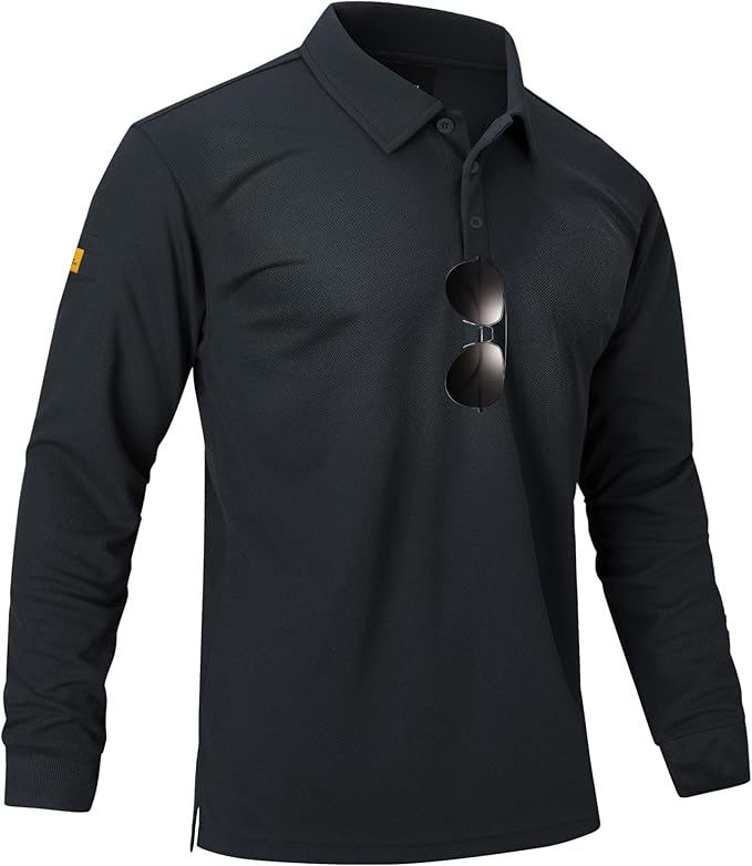 Men's Long Sleeve Polo Shirts 3 Button Down with Pocket Classic Golf Breathable Solid Color Designed Collared Casual Tee