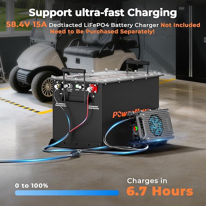 48V 100Ah Lithium Golf Cart Battery, PowerUrus 48V Lithium Golf Cart Battery, 48V 100Ah LiFePO4 Batteries, Built-in Max 300A BMS, with LCD Monitor & Mobile APP, 4000+ Cycles, Perfect for Golf Carts
