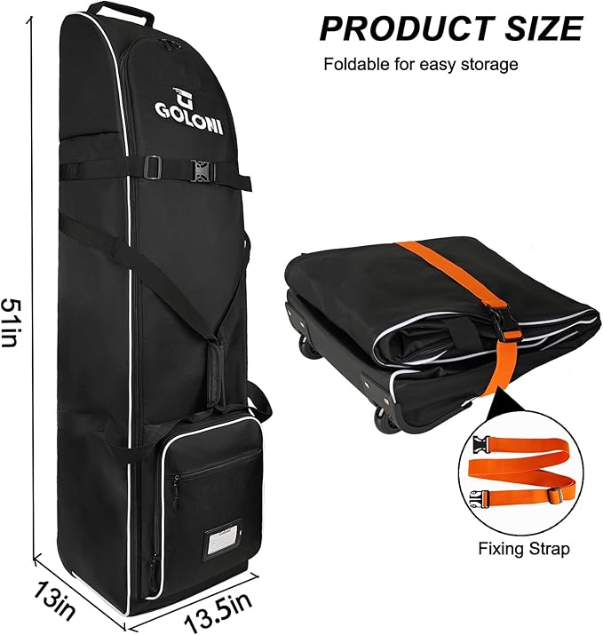 Goloni Golf Travel Bag with Wheels, Golf Travel Case for Airlines, 900D Heavy Duty Oxford Wear-Resistant Soft-Sided