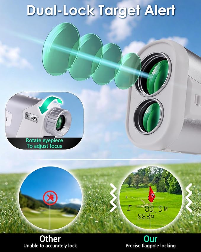 JUSTDOMI 1200 Yards Laser Range Finder Golf Magnetic, 7X Magnification Golf Rangefinder with Slope, Laser Rangefinder for Golf Hunting Archery Distance Finder Rechargeable & Flag Lock Vibration