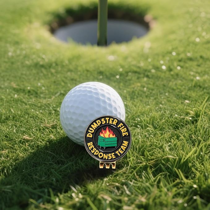 Dumpster Fire Golf Ball Marker, Dumpster Fire Response Team Magnetic Ball Marker Hat Clip, Everything is Fine Golf Accessories for Men and Women Golf Lovers
