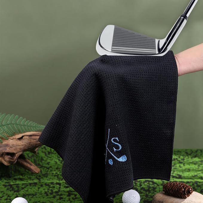 Personalized Golf Towel Custom Golf Towels for Golf Bags with Embroidery Initial Name Magnetic Golf Towel Microfiber Golf Towels with Clip Gifts for Golfers Men Women 16"x 24" (Black)