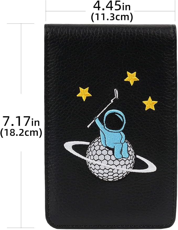2thpart Astronaut Embroidery Golf Scorecard Holder & Yardage Book Cover, Pencil Included, Black, 7.1" x 4.4"