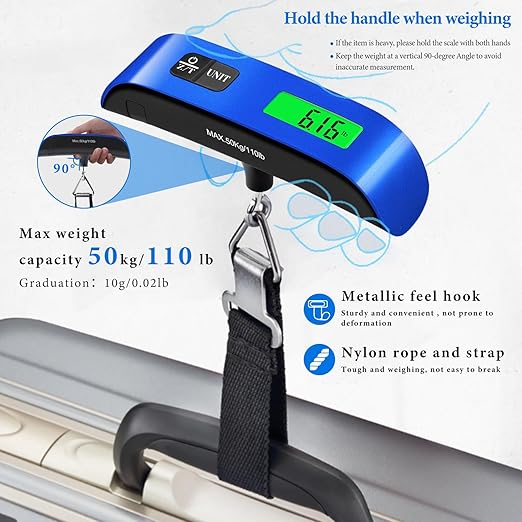 Luggage Scale, 110lb Luggage Weight Scale with 4 Unit Switching Functions&LED Display, Luggage Scale Travel Digital for Weighing Luggage, Backpacks, Packages and Markets(Blue)