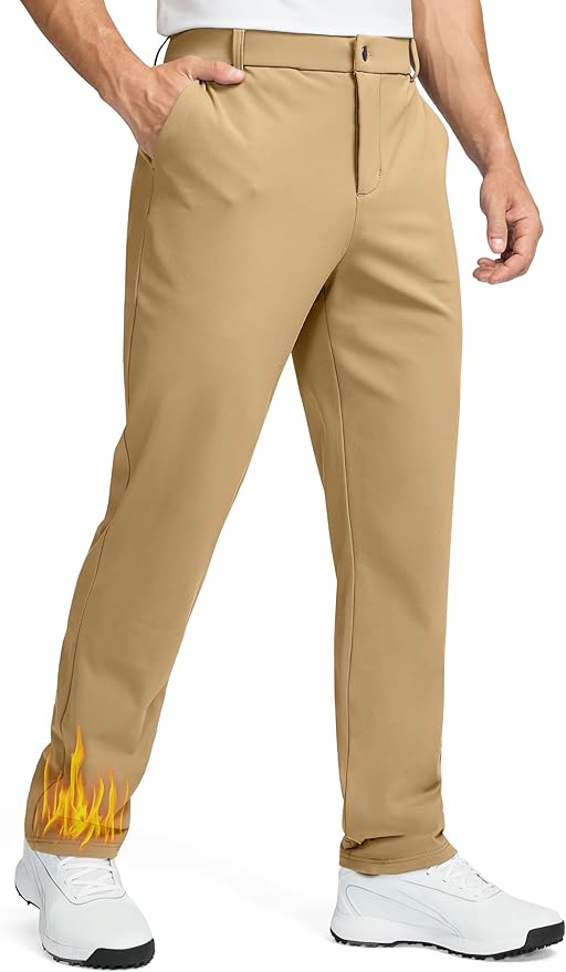 Soothfeel Men's Fleece Lined Pants 30"/32"/34" Golf Work Dress Pants Casual Insulated Warm Winter Trousers with Pockets