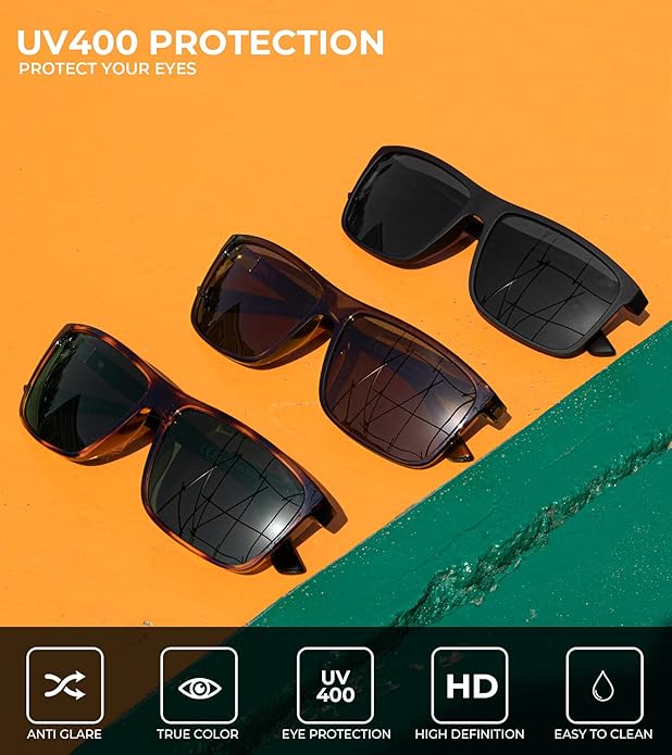 KALIYADI Polarized Sunglasses for Men and Women, Mens Sun Glasses with UV Protection for Driving Fishing Golf (3 Packs)