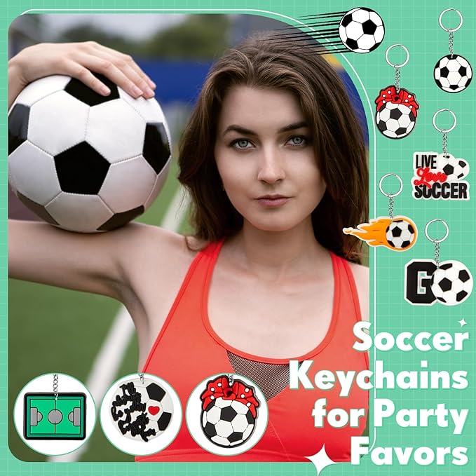 Batiyeer 36 Pack Soccer Keychains Bulk Party Favors Sports Ball Key Chains Funny Keyring Gifts for Women Men Birthday Supplies