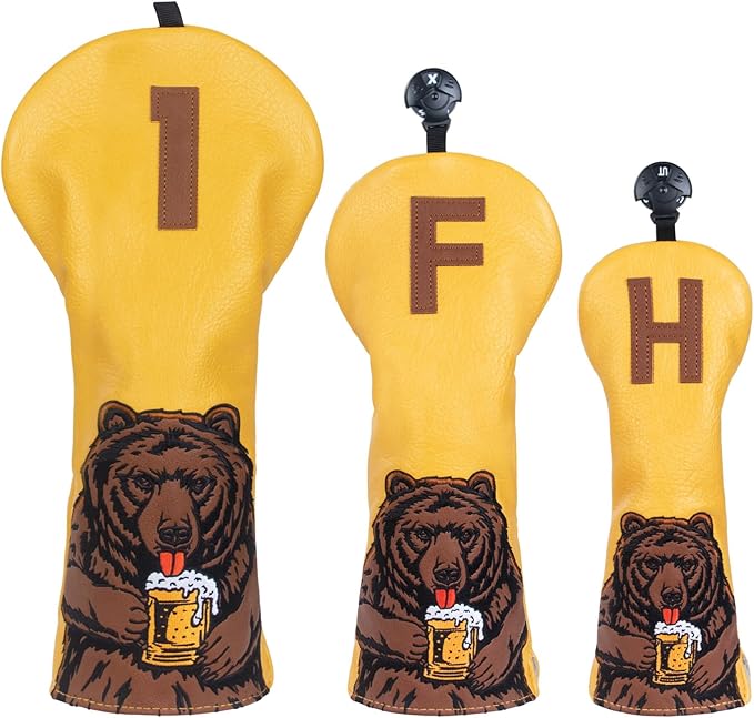 Golf Club Head Cover Golf Head Cover Driver Headcover Fairway Wood Headcover Hybrid Club Head Cover Golf Blade Mallet Putter Cover Beer Bear