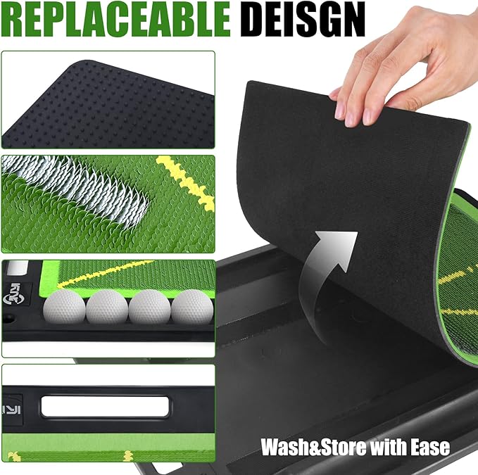 Golf Mat Pro Premium Swing Training Mat for Analyzing Swing Path and Ball Impact, Replaceable Golf Practice Mats for Indoor Outdoor Hitting Training, Gifts for Men
