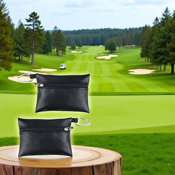 2Pcs Black Mini Golf Tee Pouch Bag, Resistant Golf Ball Tee Storage Bag Leather Golf Tees Pocket with Zipper, Golf Supplies Accessories, Golf Club Bag Accessories