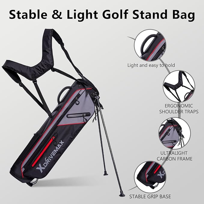 Golf Stand Bag, Lightweight Golf Bag with Stable Stand,Compact Design Featuring Easy-Carry Shoulder Straps, 4-Way Top, Essential Storage Pockets
