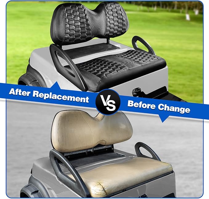 NOKINS Golf Cart Seat Covers, Fit Club Car Precedent OEM Standard Front Seat Cushion, Club Car Precedent Accessories Vinyl Seat Covers, No Nails Required(Carbon Fiber Black&Black)